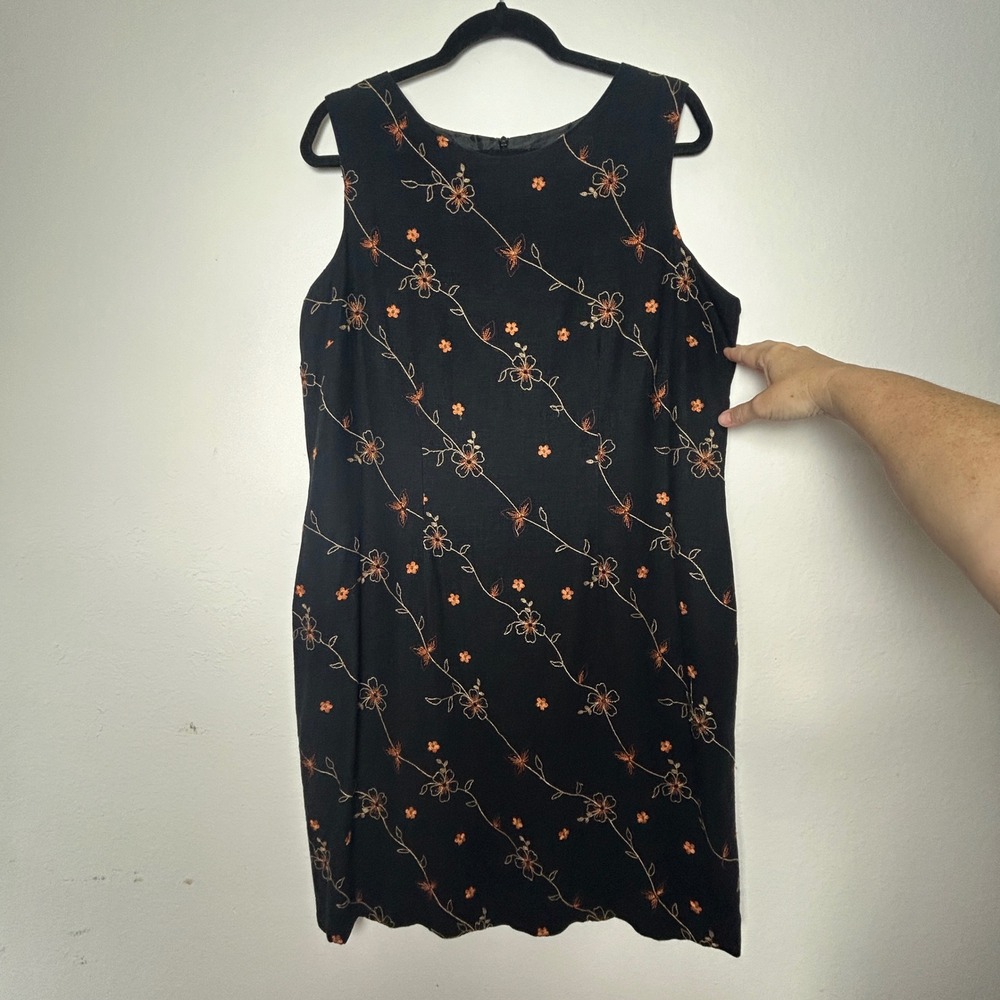 Vintage 90s Lapis Plus Size 16 Floral Embroidered Whimsigoth Shift Dress Goth